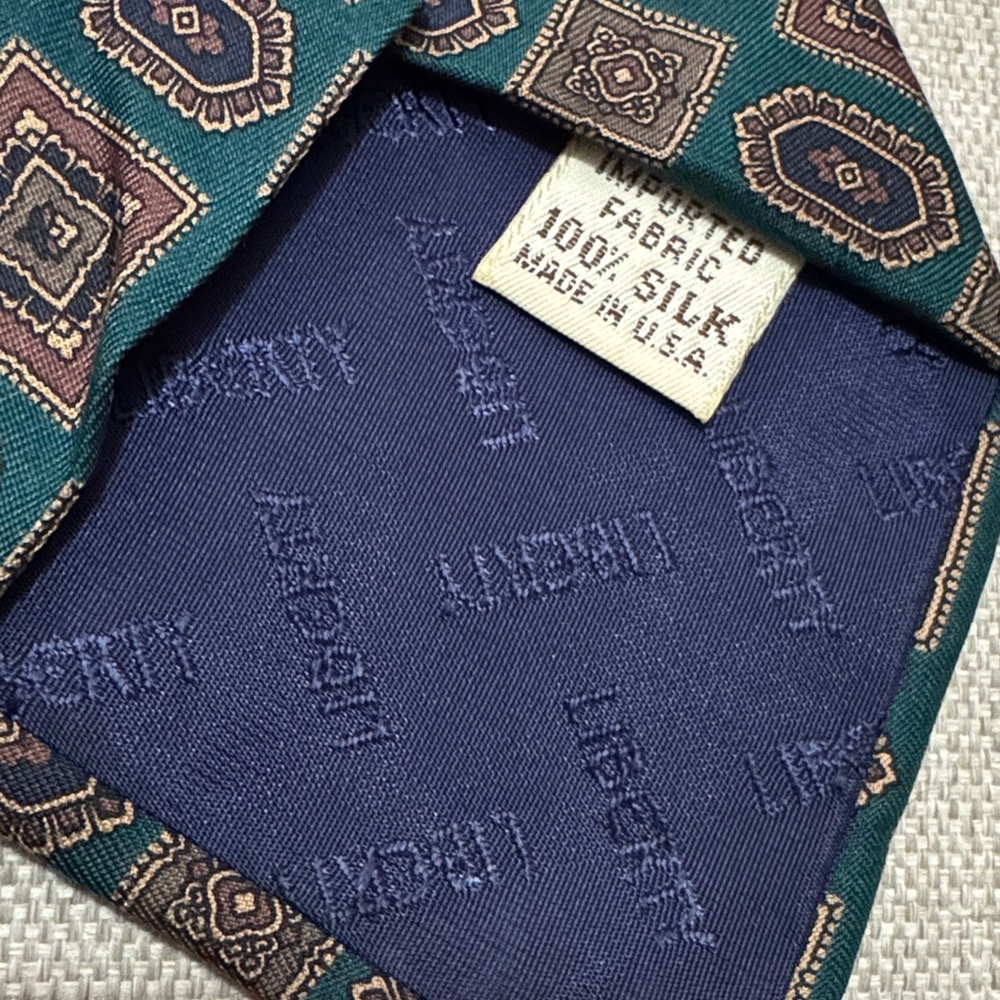 EUC Liberty of London Silk Tie-Teal/Brown Geo Print - Picture 8 of 8